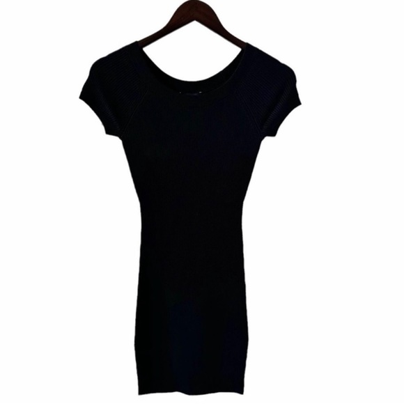 Bebe Black Crew Neck Short Sleeve Ribbed Sweater Dress Size Small - Picture 6 of 9